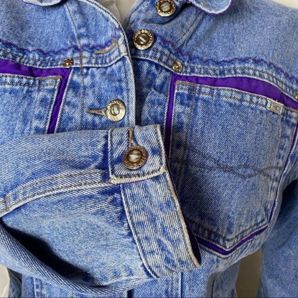 Vintage Ethics Jean Jacket Embroidered Cropped Pearl Button  Purple Details S - Picture 11 of 12